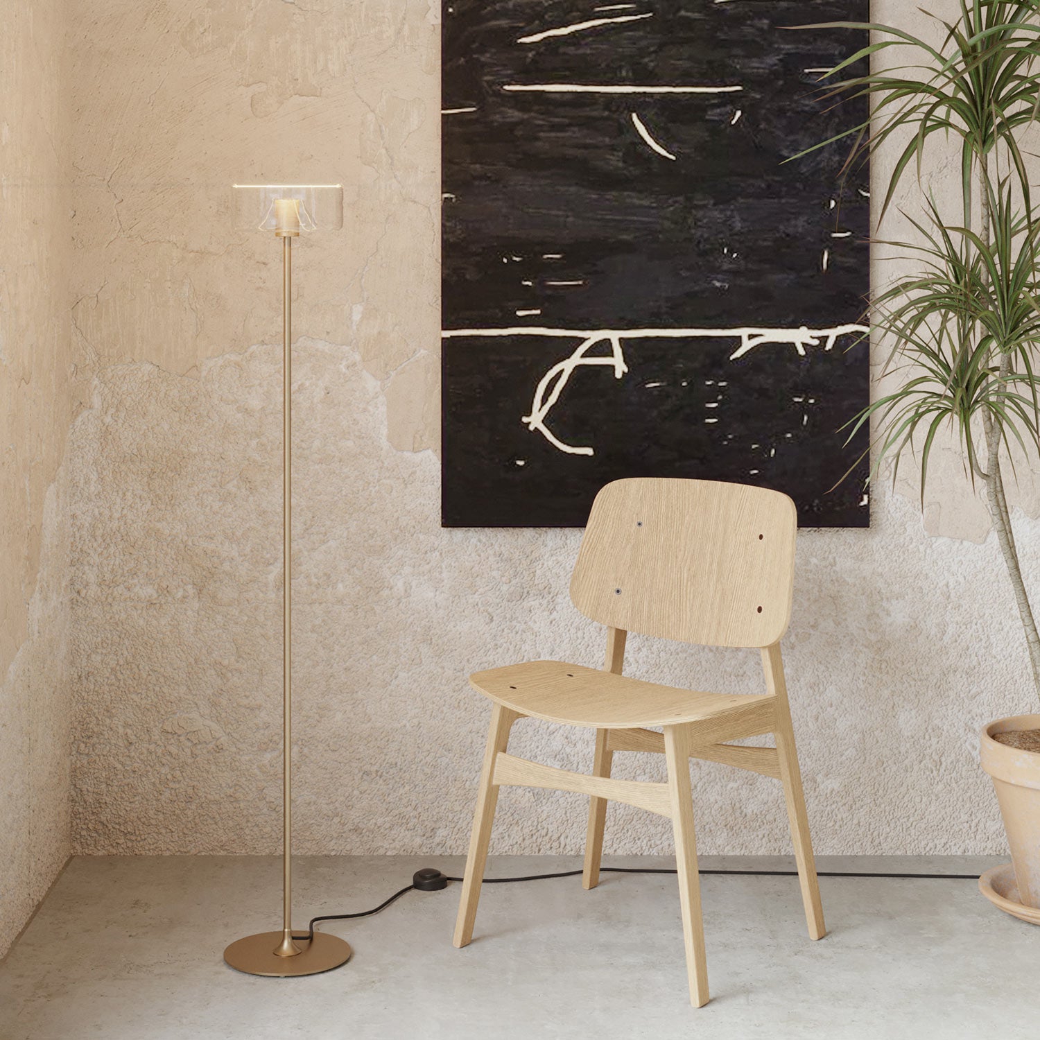 Lampada da terra MAG-Y con base metallica tonda e lampadina Ghost trasparente - Bronzo satinato