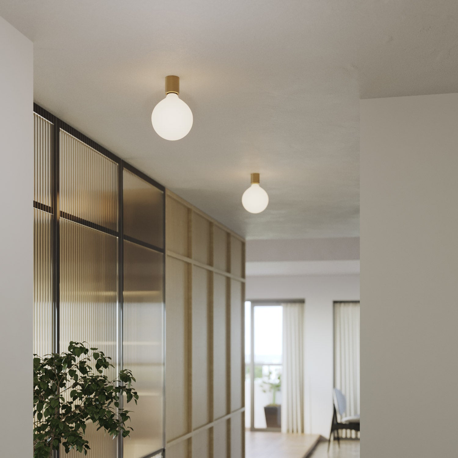 Applique in metallo con lampadina globo effetto porcellana - Bronzo satinato