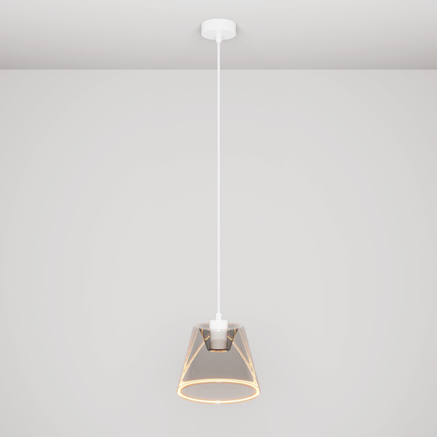 Lampada a sospensione con lampadina Ghost a cono smoky - Bianco