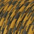 Candeeiro suspenso com cabo têxtil e detalhes em pele - Fabricado em Itália