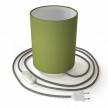 Posaluce em metal com Abajur Cilindro Canvas Verde-Azeitona, com lâmpada, cabo de tecido, interruptor e ficha bipolar