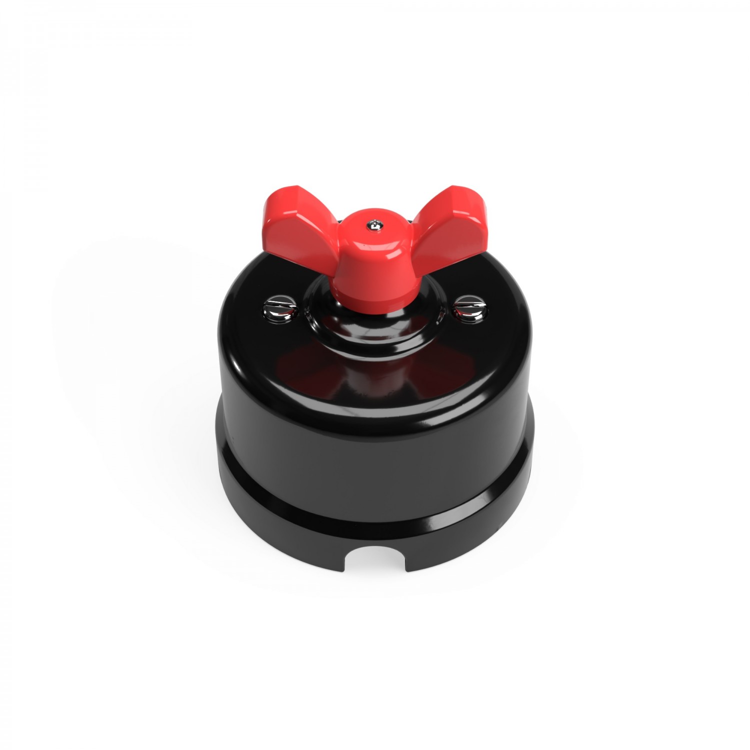 Interruptor/Desviador preto em porcelana com porca borboleta