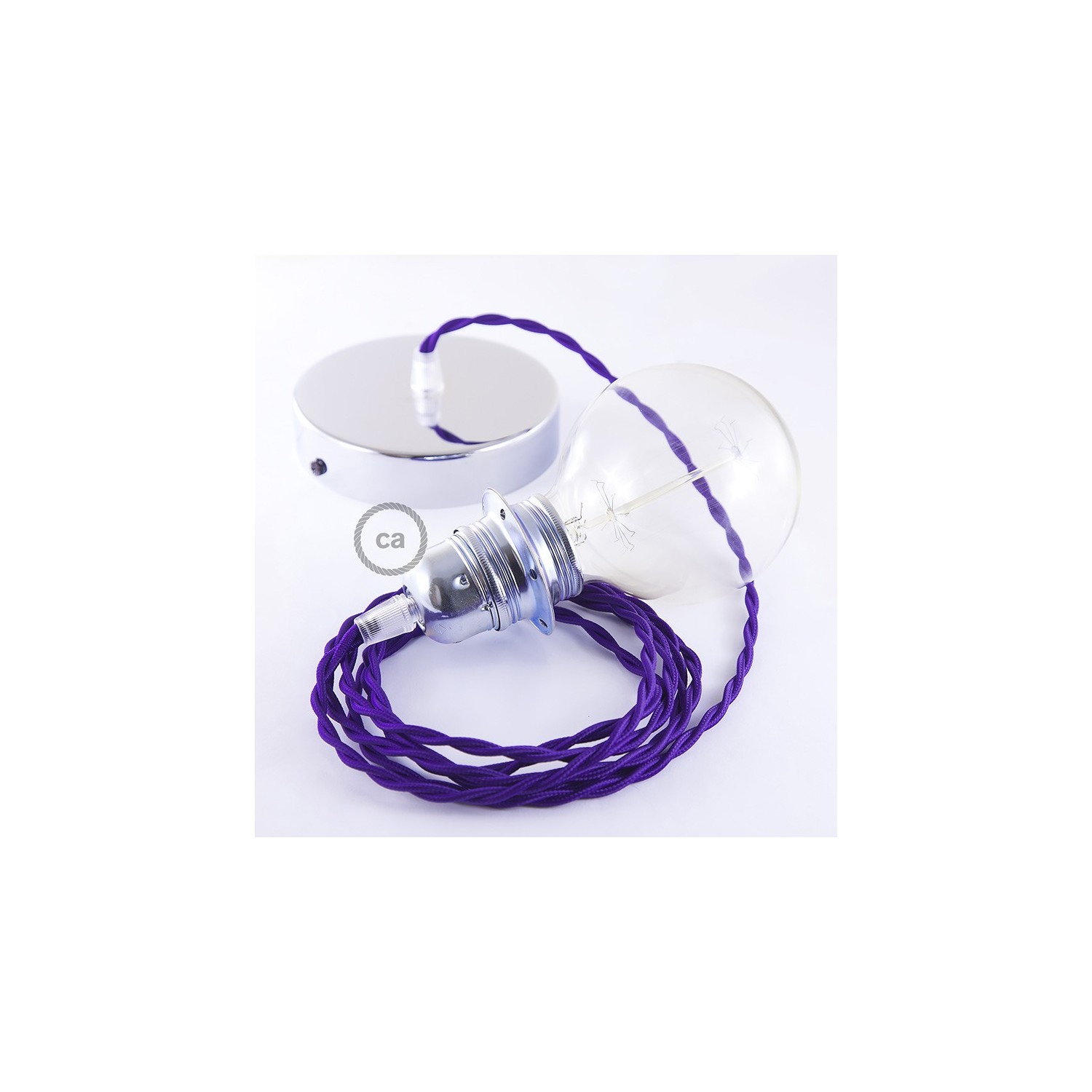 Candeeiro suspenso para Abajur, lâmpada suspensa com cabo têxtil de Seda Artificial Violeta TM14