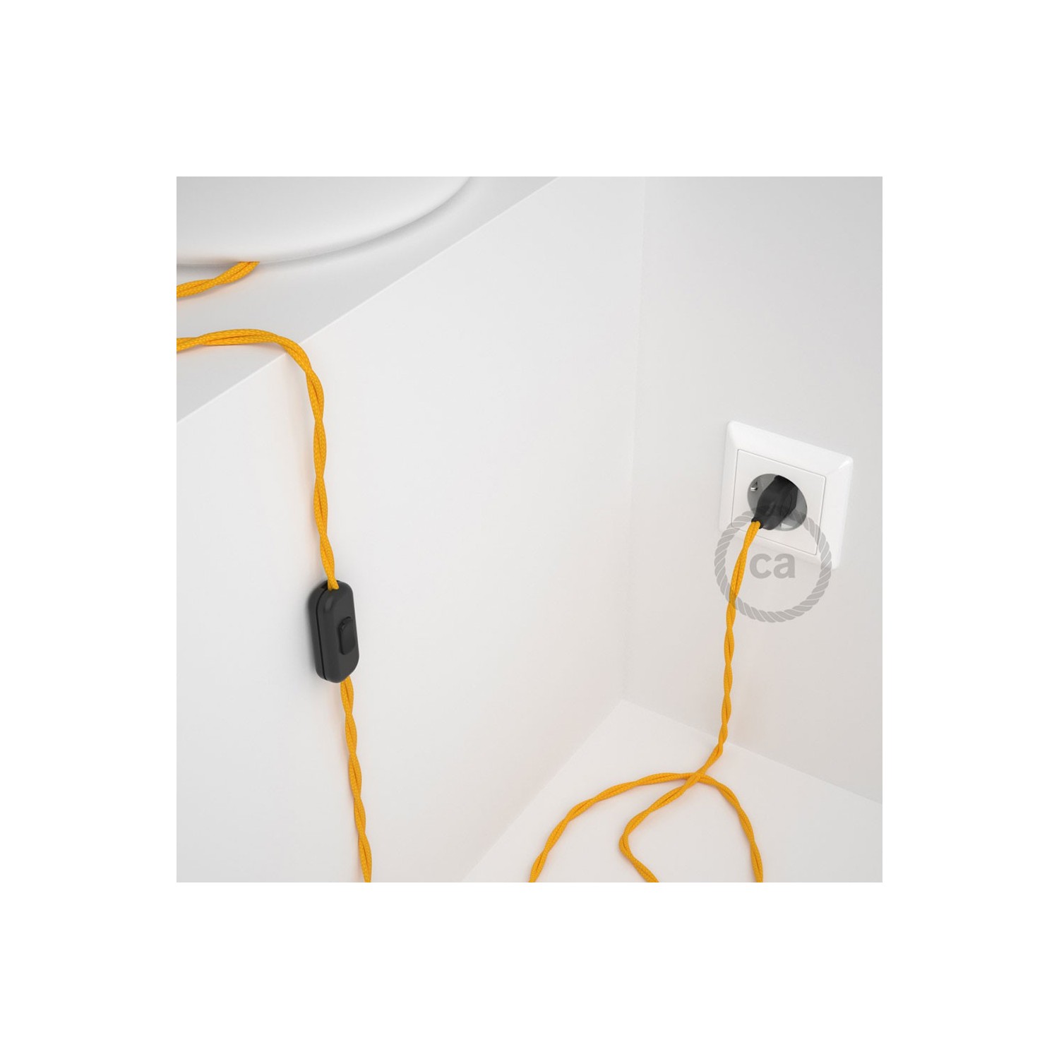 Cabo para candeeiro de mesa, TM10 Amarelo Seda Artificial 1,80 m. Escolha a cor da ficha e do interruptor.