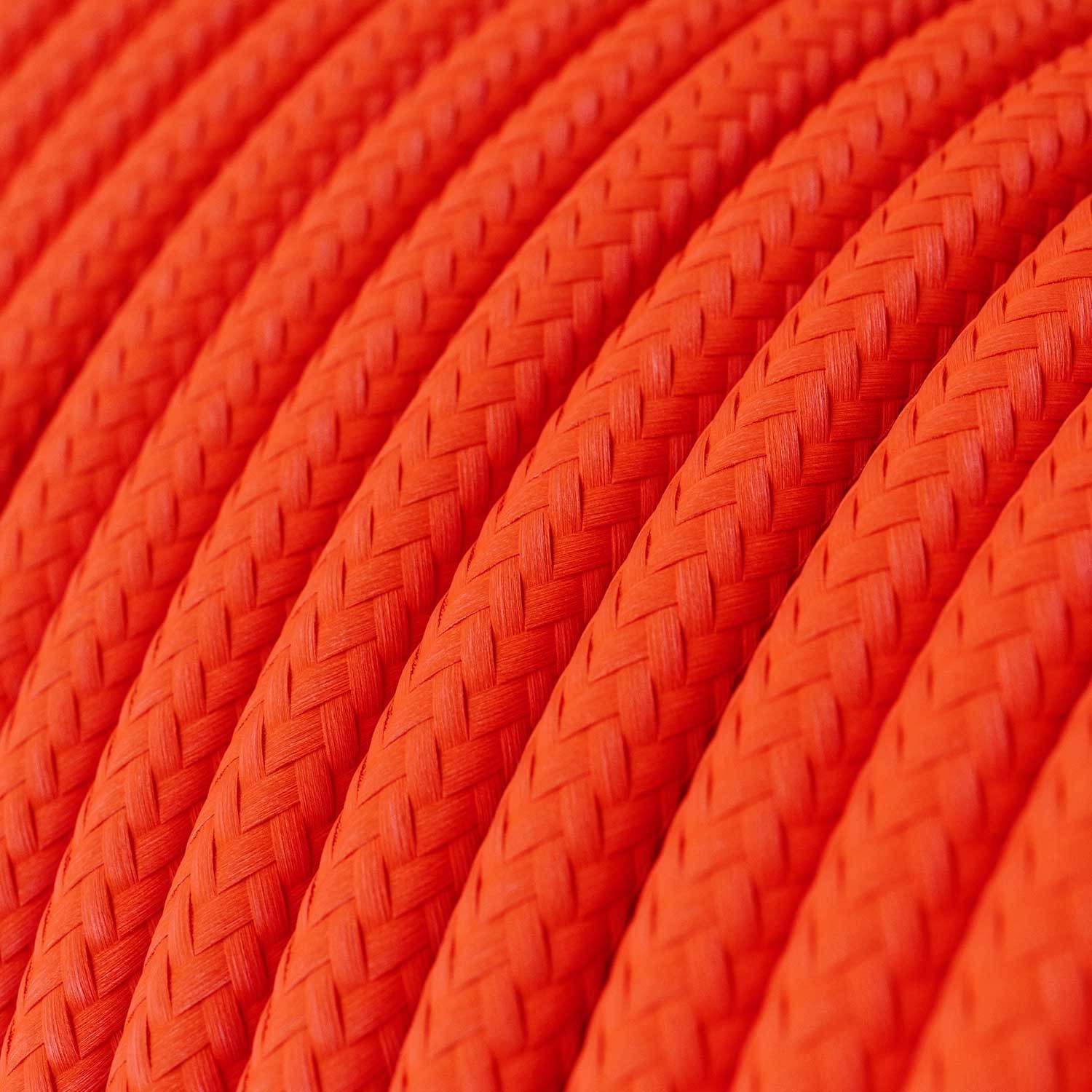 Cabo elétrico redondo com seda artificial aplicada cor de tecido sólida RF15 Laranja fluorescente