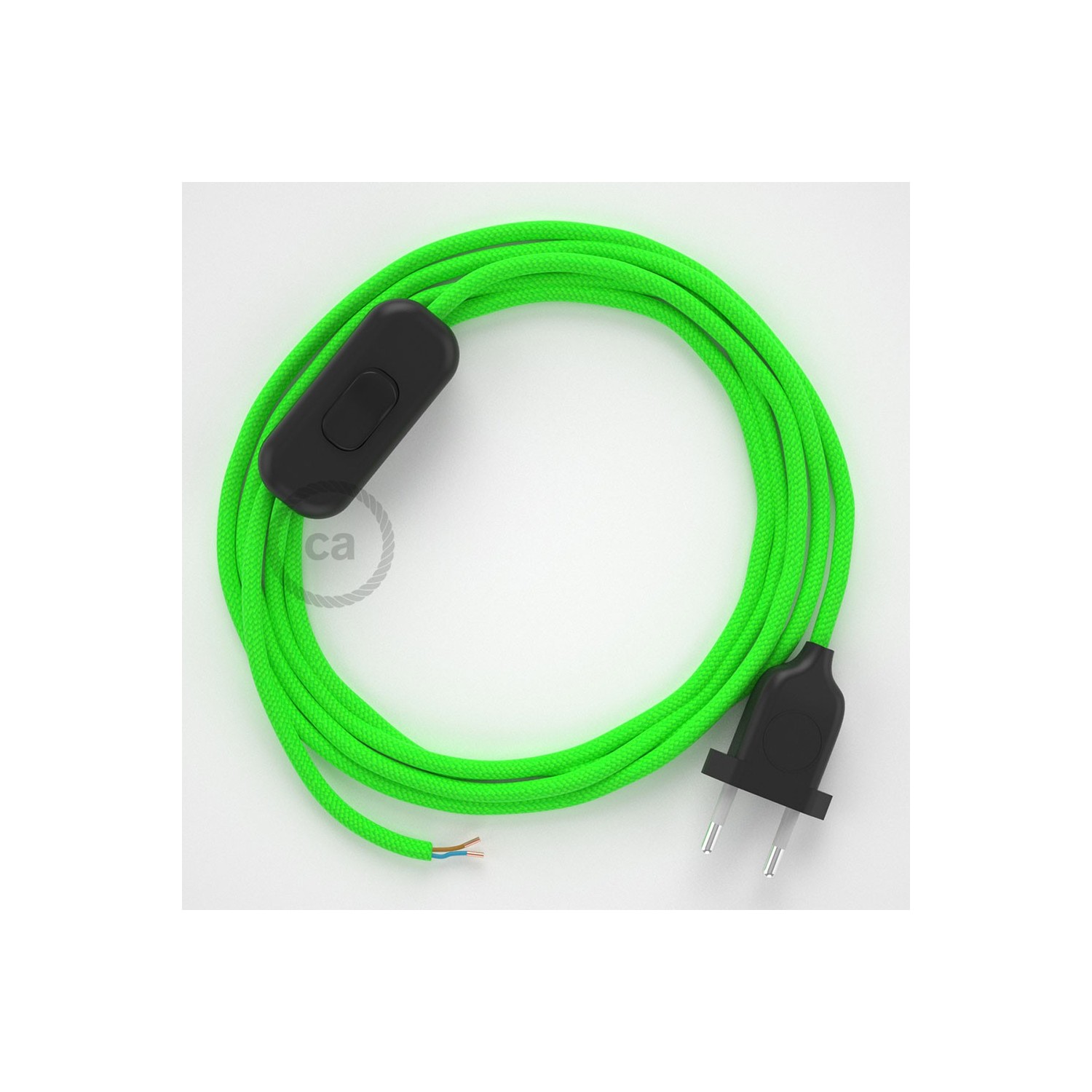 Cabo para candeeiro de mesa, RF06 Verde Neon Seda Artificial 1,80 m. Escolha a cor da ficha e do interruptor.