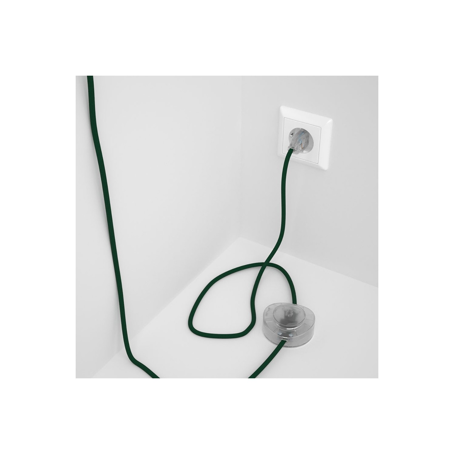 Cabo para candeeiro de chão, RM21 Verde Escuro Seda Artificial 3 m. Escolha a cor da ficha e do interruptor.