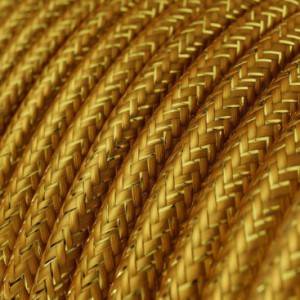 Cabo elétrico redondo brilhante revestido por tecido de Seda Artificial de cor sólida RL05 Dourado