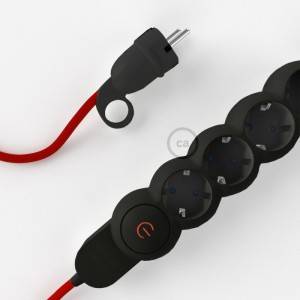 Extensão elétrica com cabo elétrico revestido em seda artificial Vermelho RM09 e ficha Schuko com anel confortavel