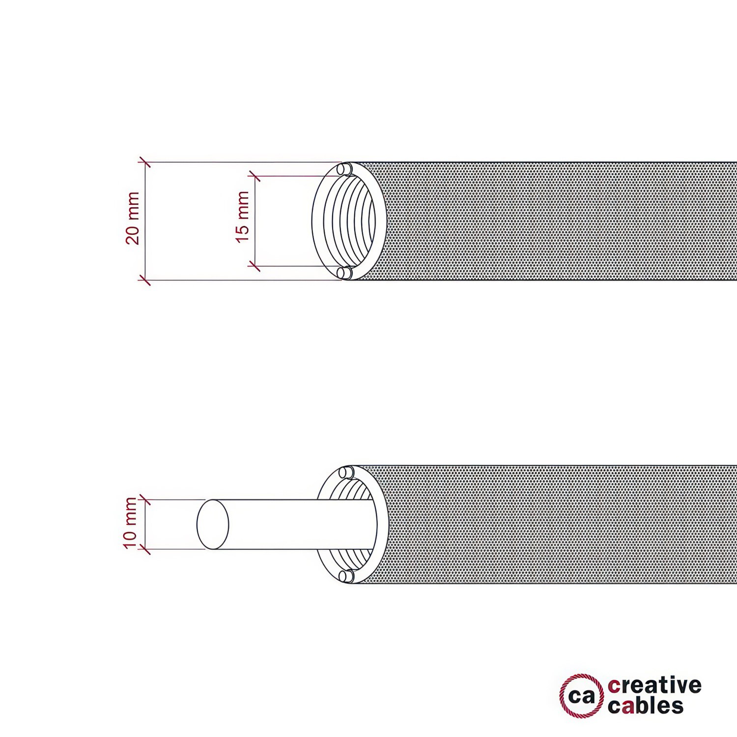 Tubo Flexivel Creative-Tube, coberto por tecido seda artificial Vermelho RM09, diametro 20 mm