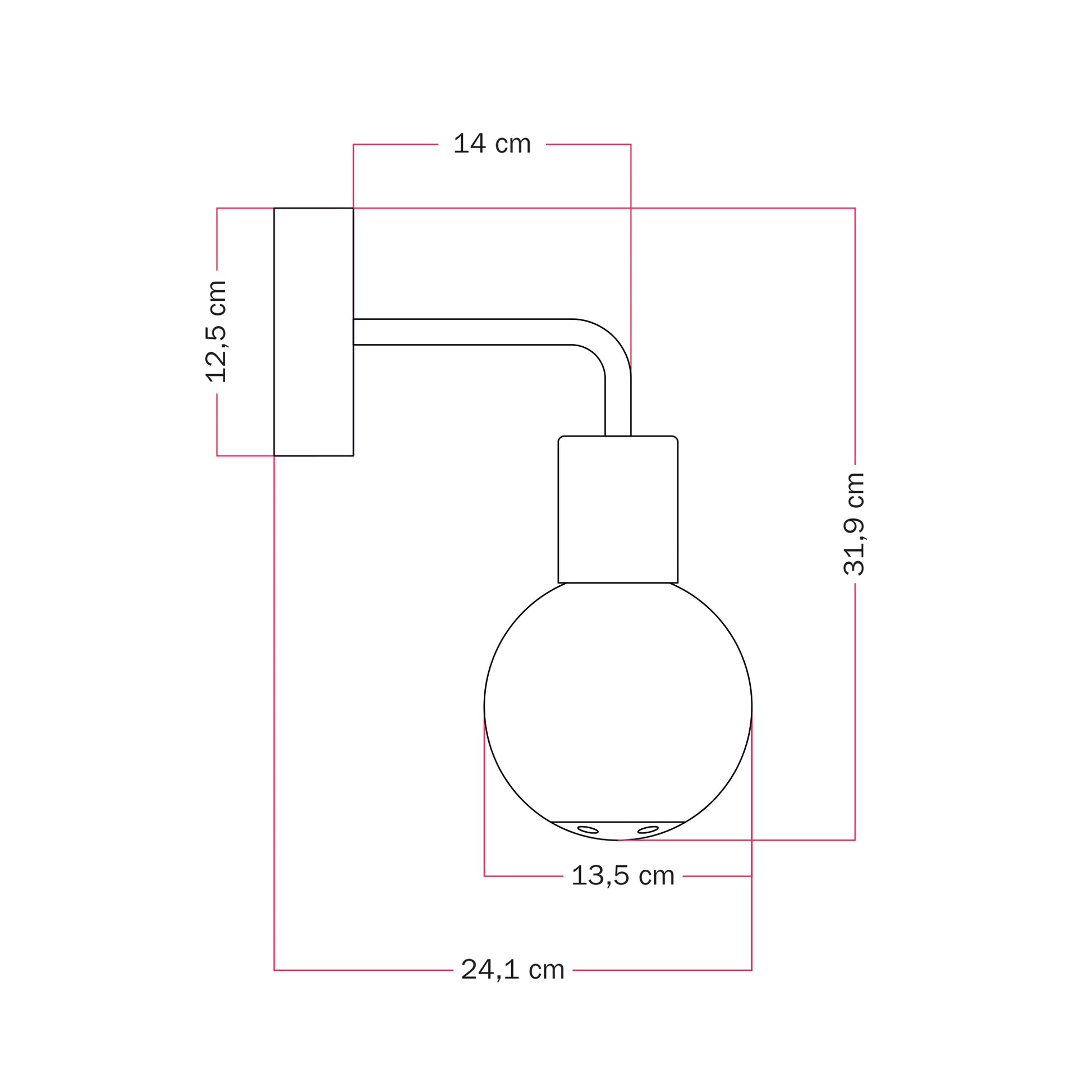 Applique da esterno Modulair IP65 con estensione a L e paralume a sfera infrangibile Unbreak-a-Ball - Bianco