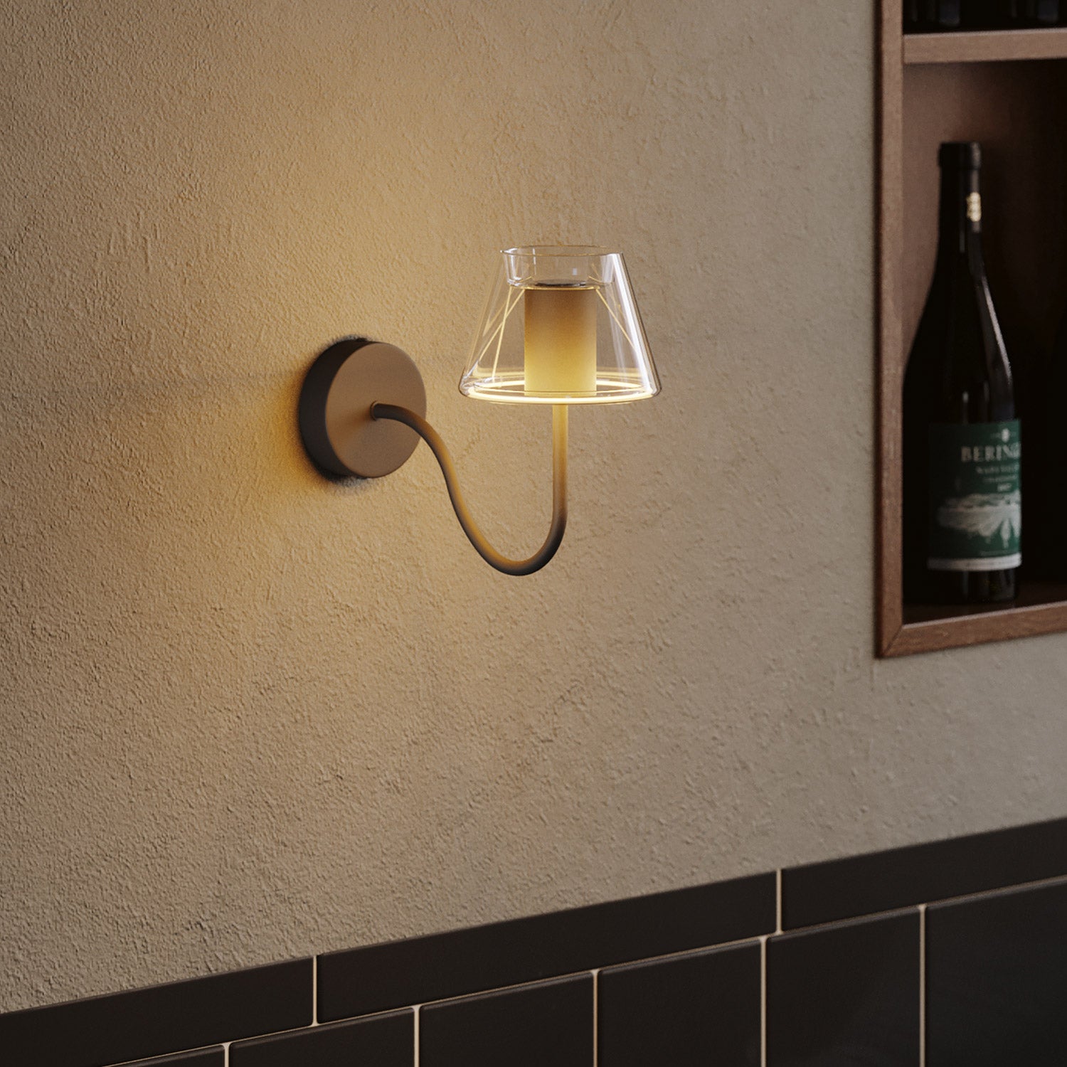 Tubo curvo de extensão em S para lâmpada, 16,5 cm em metal – Preto