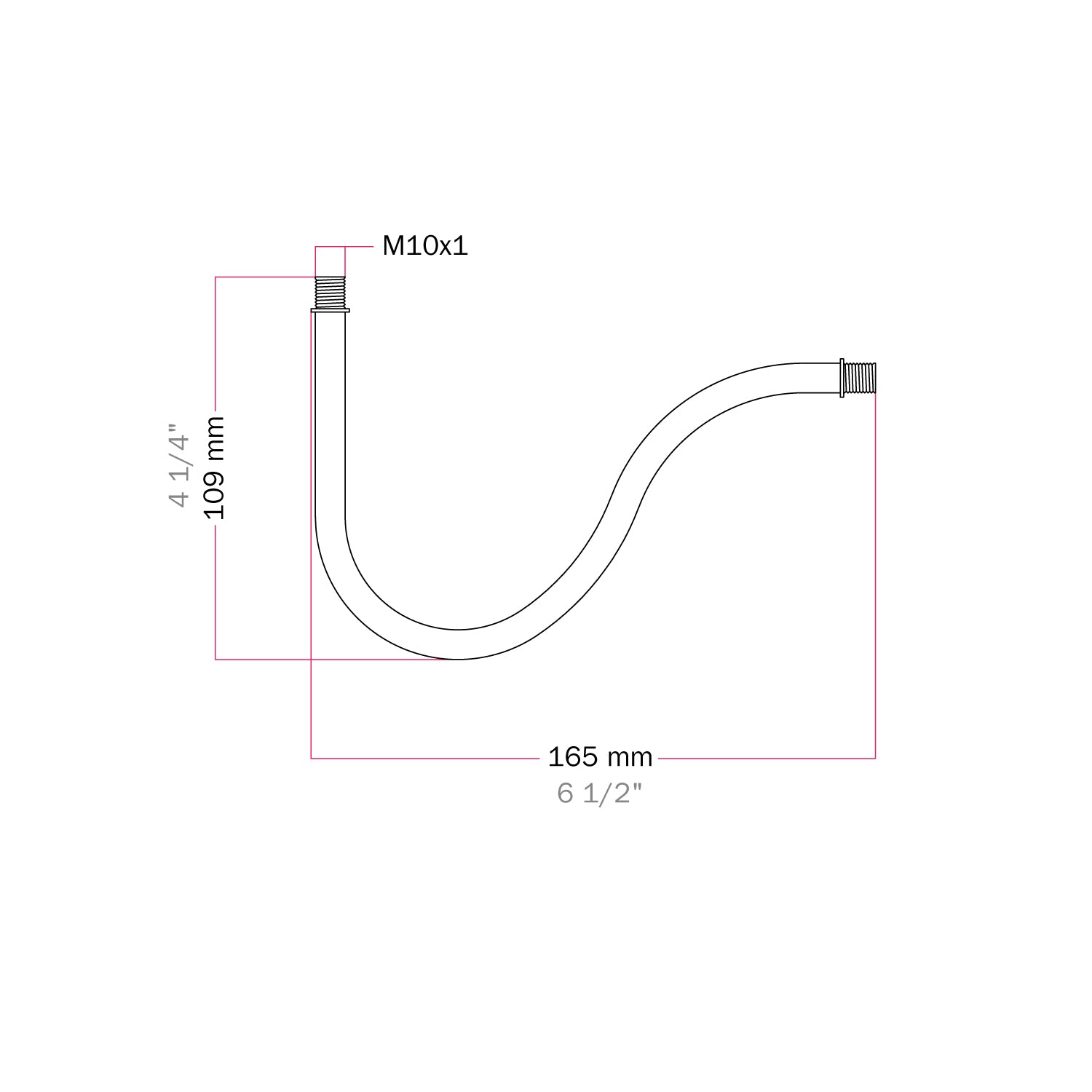 Tubo curvo de extensão em S para luminária, 16,5 cm em metal - Ferrugem escura pintada
