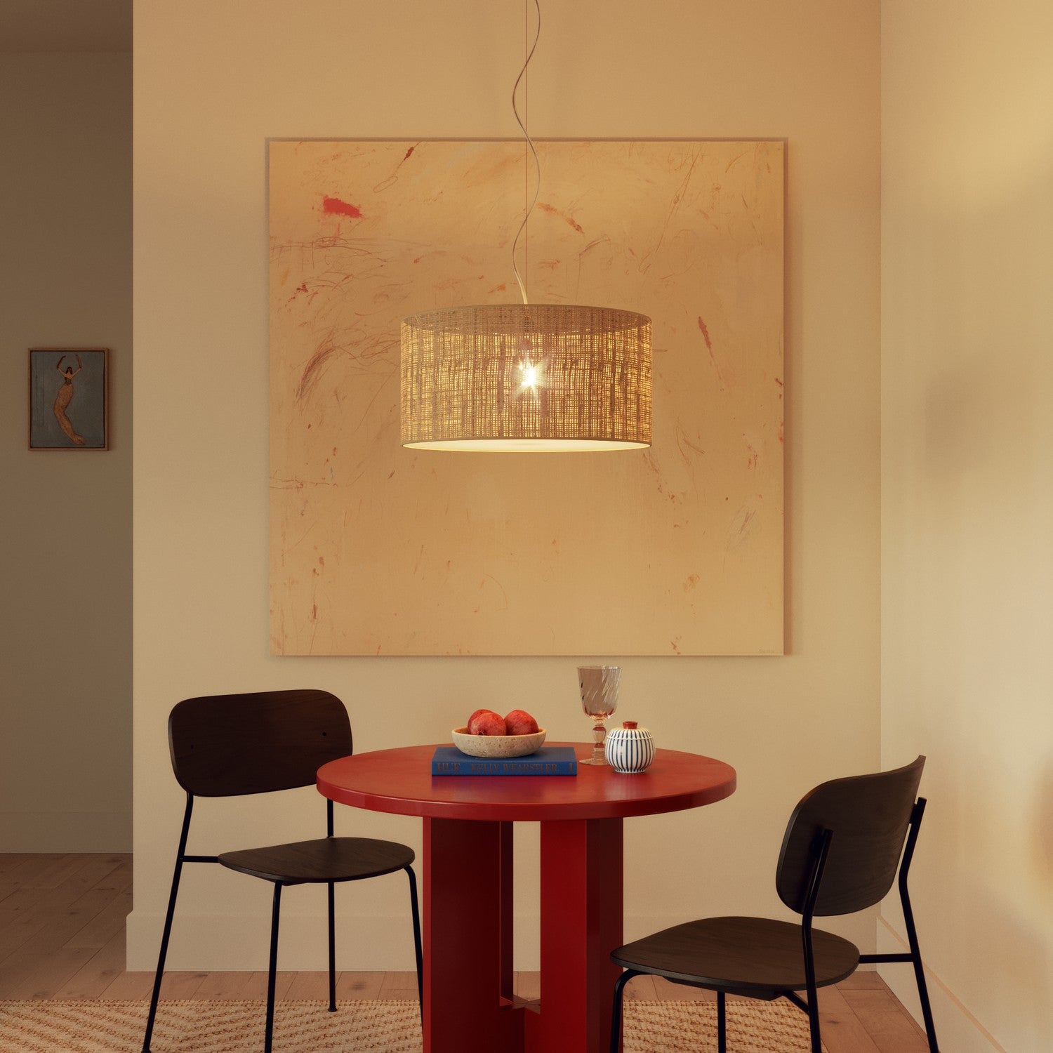 Lampada a sospensione con paralume in tessuto Cilindro Medium - Made in Italy - Raphia No