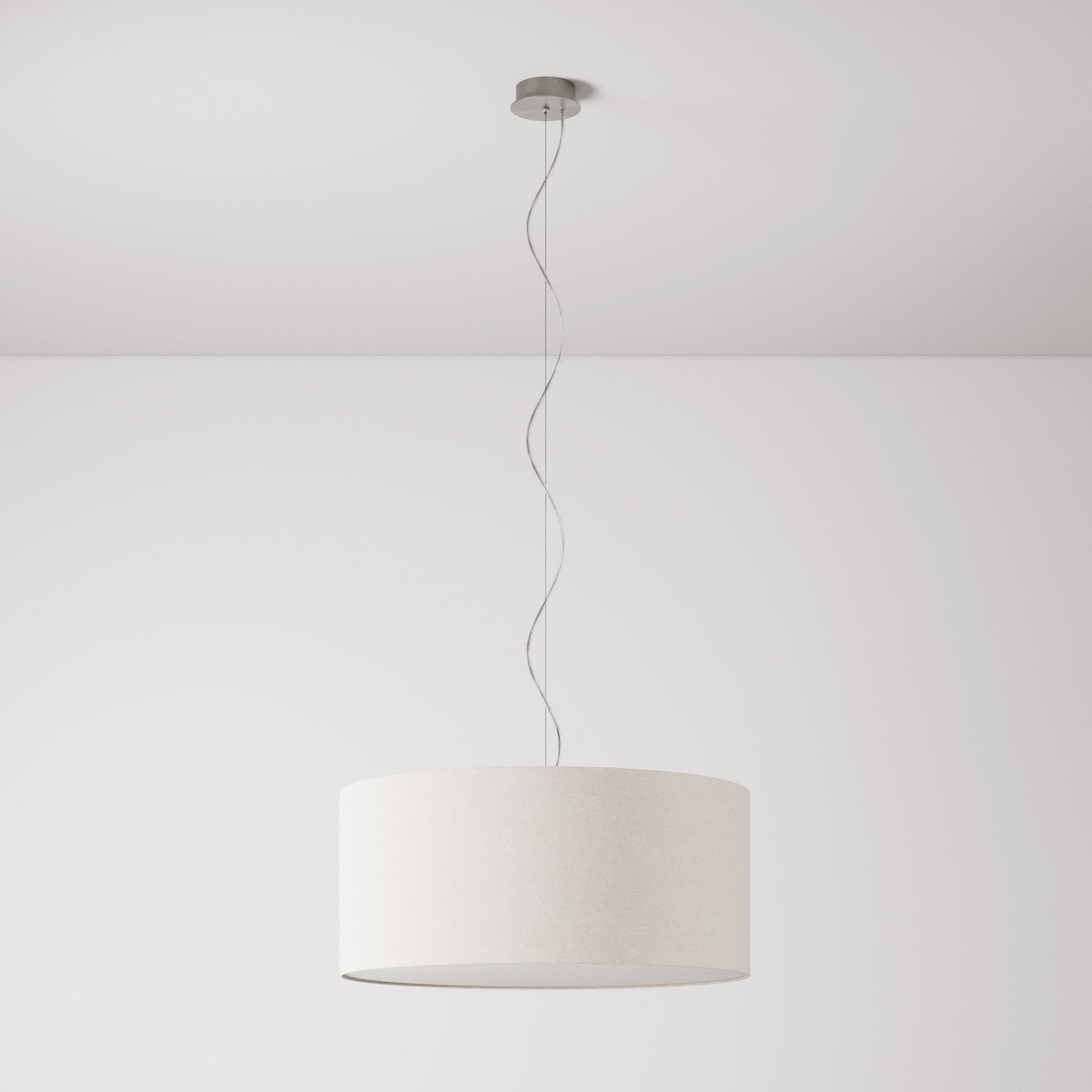 Lampada a sospensione con paralume in tessuto Cilindro Large - Made in Italy - Lana Sabbia Si