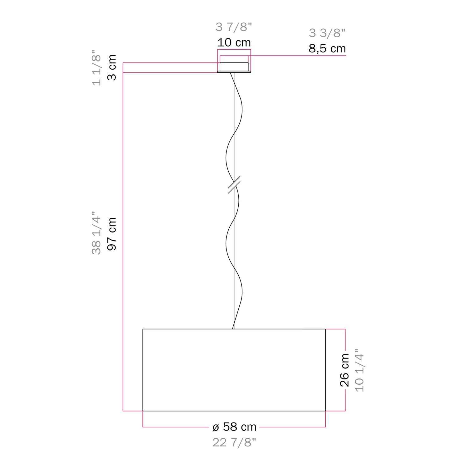 Lampada a sospensione con paralume in tessuto Cilindro Large - Made in Italy - Lana Senape No