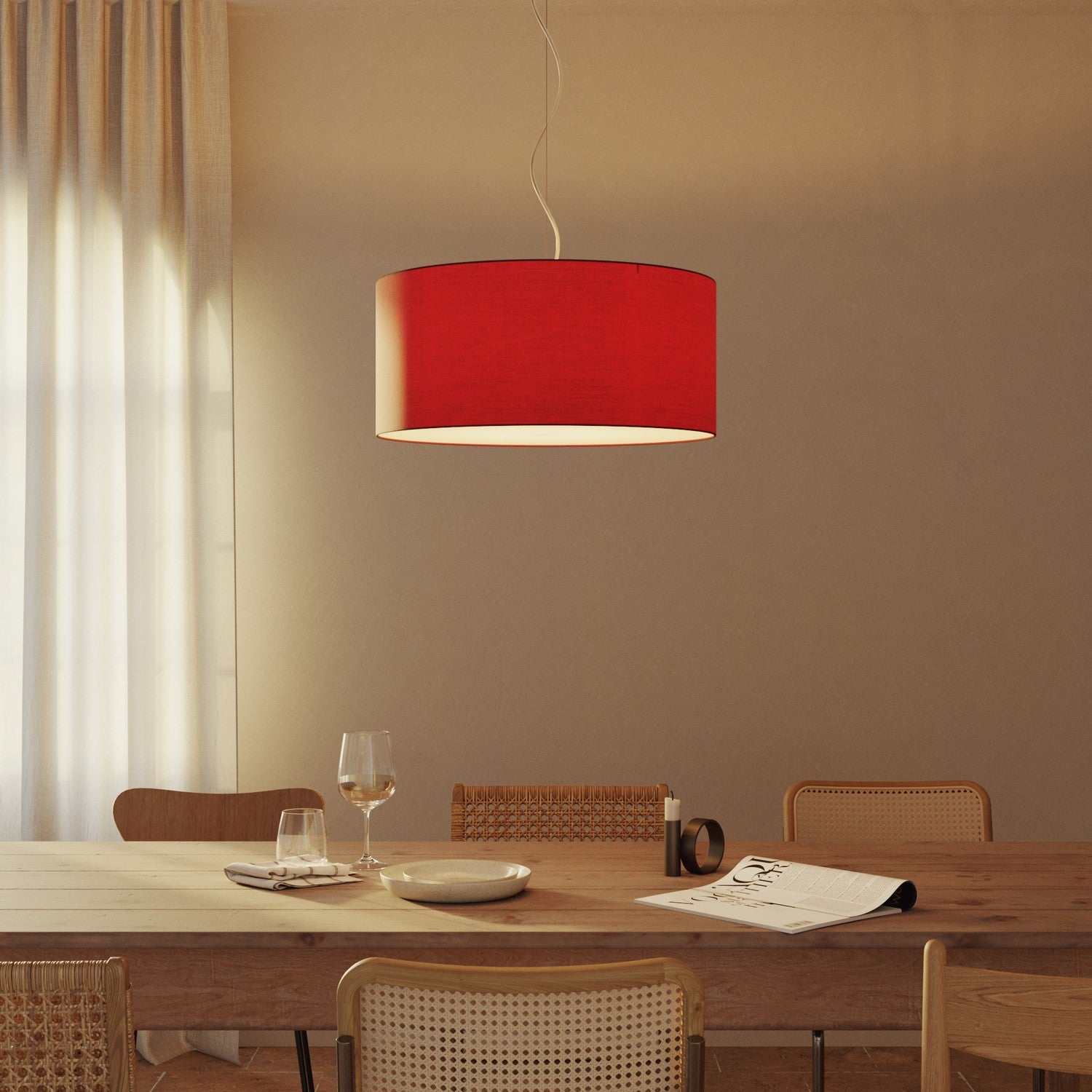 Lampada a sospensione con paralume in tessuto Cilindro Large - Made in Italy - Teletta Rosso Si