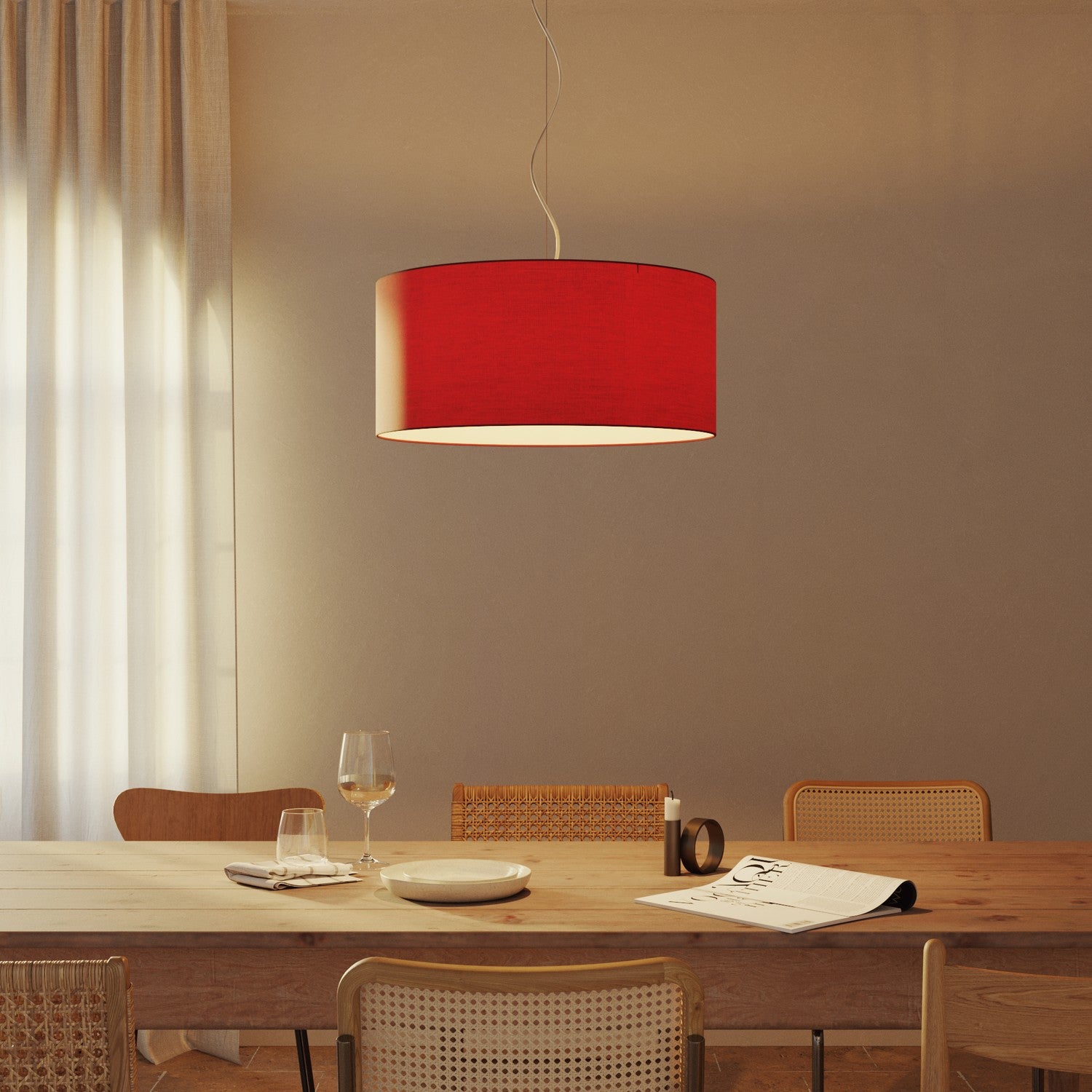 Lampada a sospensione con paralume in tessuto Cilindro Large - Made in Italy - Teletta Rosso No