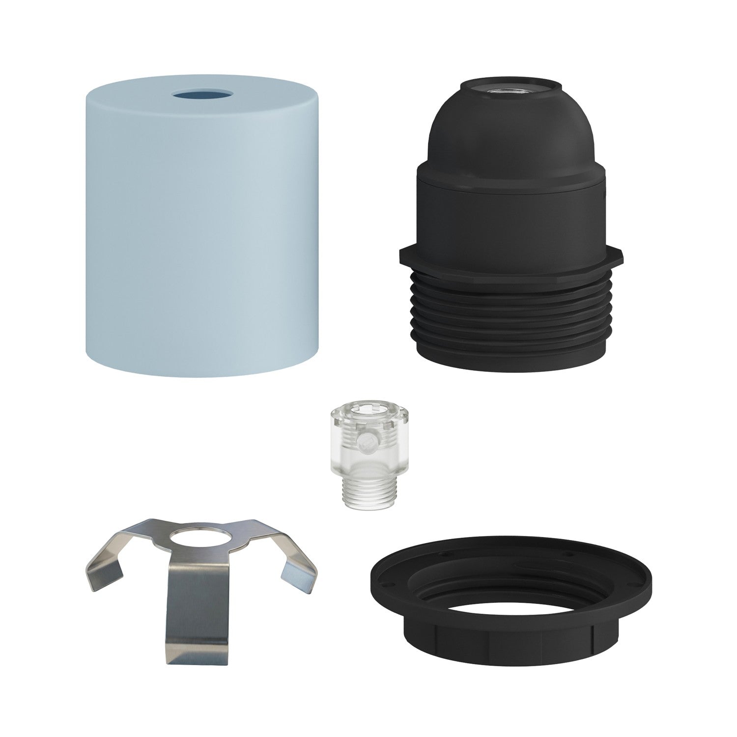 Kit portalampada E27 semifilettato in metallo con serracavo nascosto - Blu carta da zucchero