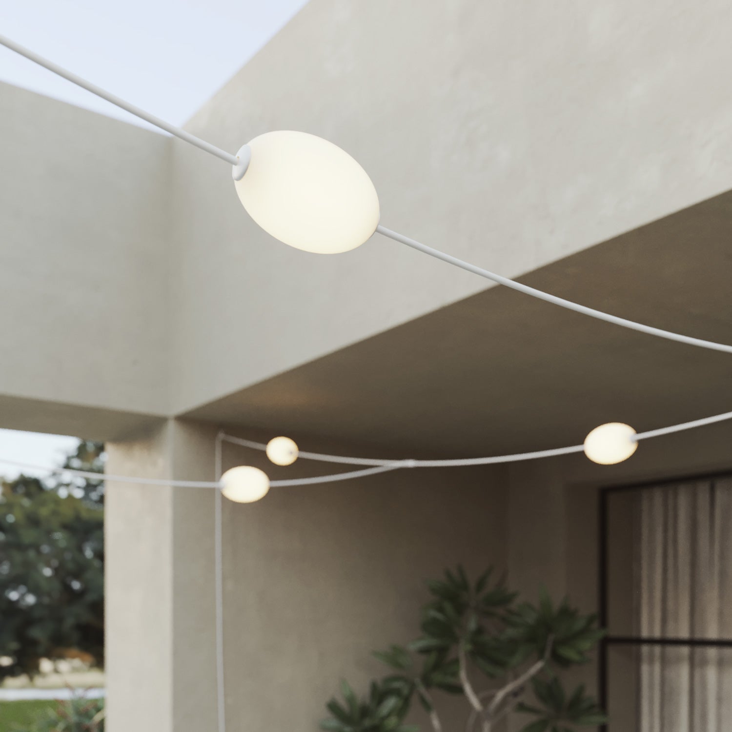 Catena luminosa reticolare 7 punti luce da esterno IP67 Bianco sabbia - Marina GRID