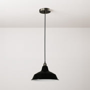 Lampada a sospensione completa di cavo tessile, paralume Bistrot e finiture in metallo - Nero