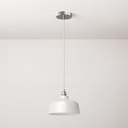 Lampada a sospensione completa di cavo tessile, paralume Coppa in ceramica e finiture in metallo - Bianco lucido