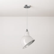 Lampada a sospensione completa di cavo tessile, paralume Broadway e finiture in metallo - Bianco