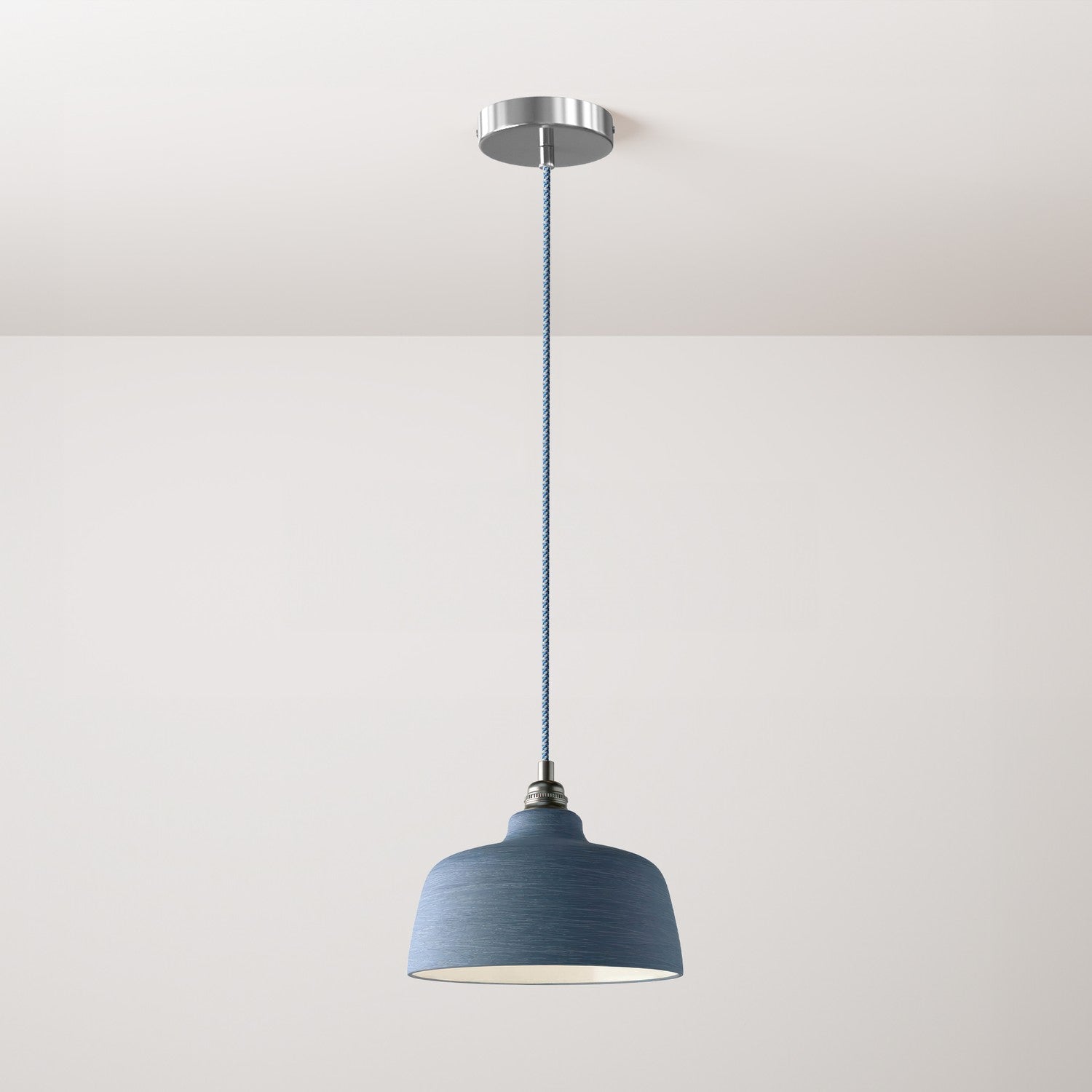 Lampada a sospensione completa di cavo tessile, paralume Coppa in ceramica e finiture in metallo - Avion striato
