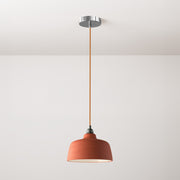 Lampada a sospensione completa di cavo tessile, paralume Coppa in ceramica e finiture in metallo - Corallo striato