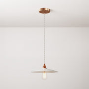 Lampada a sospensione completa di cavo tessile, paralume in ceramica Piatto e finiture in metallo - Bianco lucido