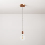 Lampada a sospensione completa di cavo tessile e portalampada in alluminio zigrinato - Rame