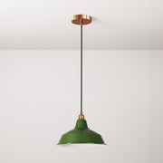 Lampada a sospensione completa di cavo tessile, paralume Bistrot e finiture in metallo - Verde