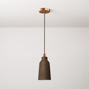 Lampada a sospensione completa di cavo tessile, paralume Bottiglia in ceramica e finiture in metallo - Effetto corten