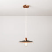 Lampada a sospensione completa di cavo tessile, paralume in ceramica Piatto e finiture in metallo - Nero