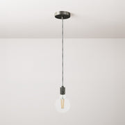 Lampada a sospensione completa di cavo tessile e portalampada in alluminio zigrinato - Titanio satinato