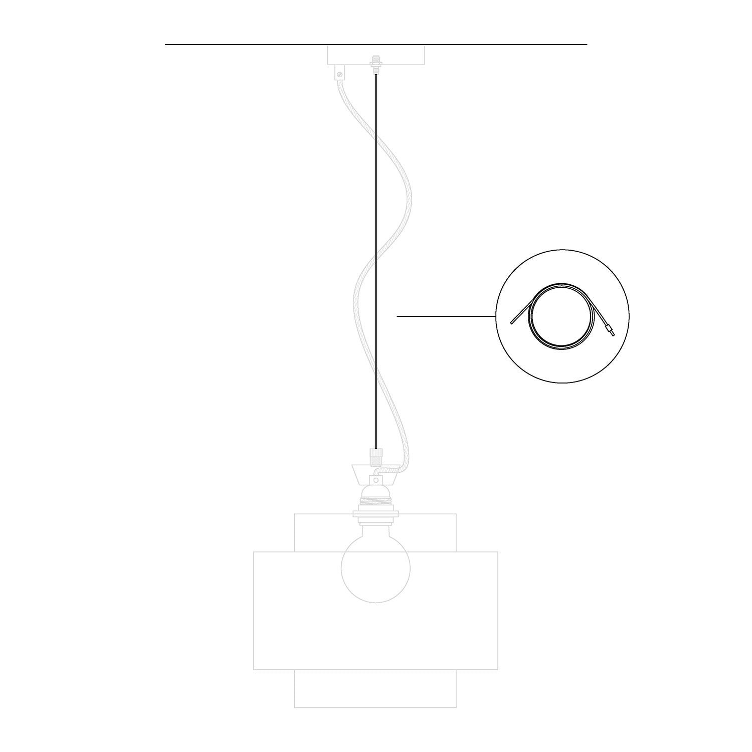 Cabo tirante em aço de 3 metros com esfera de bloqueio para suspensões - Ø 1,5 mm (Carga 25 kg)