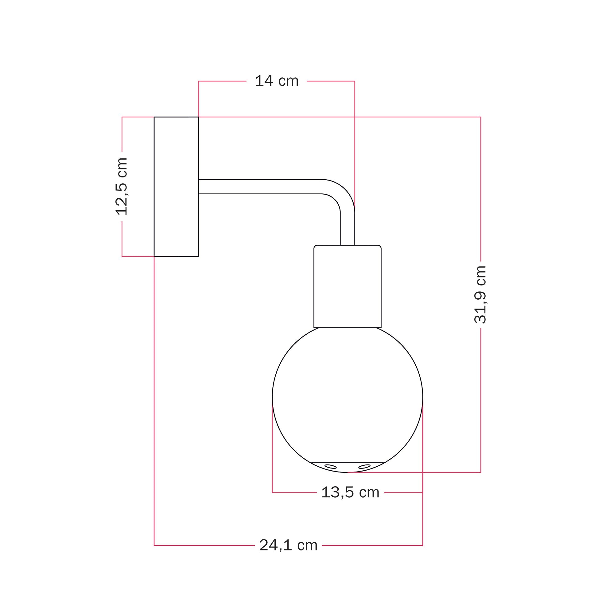 Applique da esterno Modulair IP65 con estensione a L e paralume a sfera infrangibile Unbreak-a-Ball - Nero
