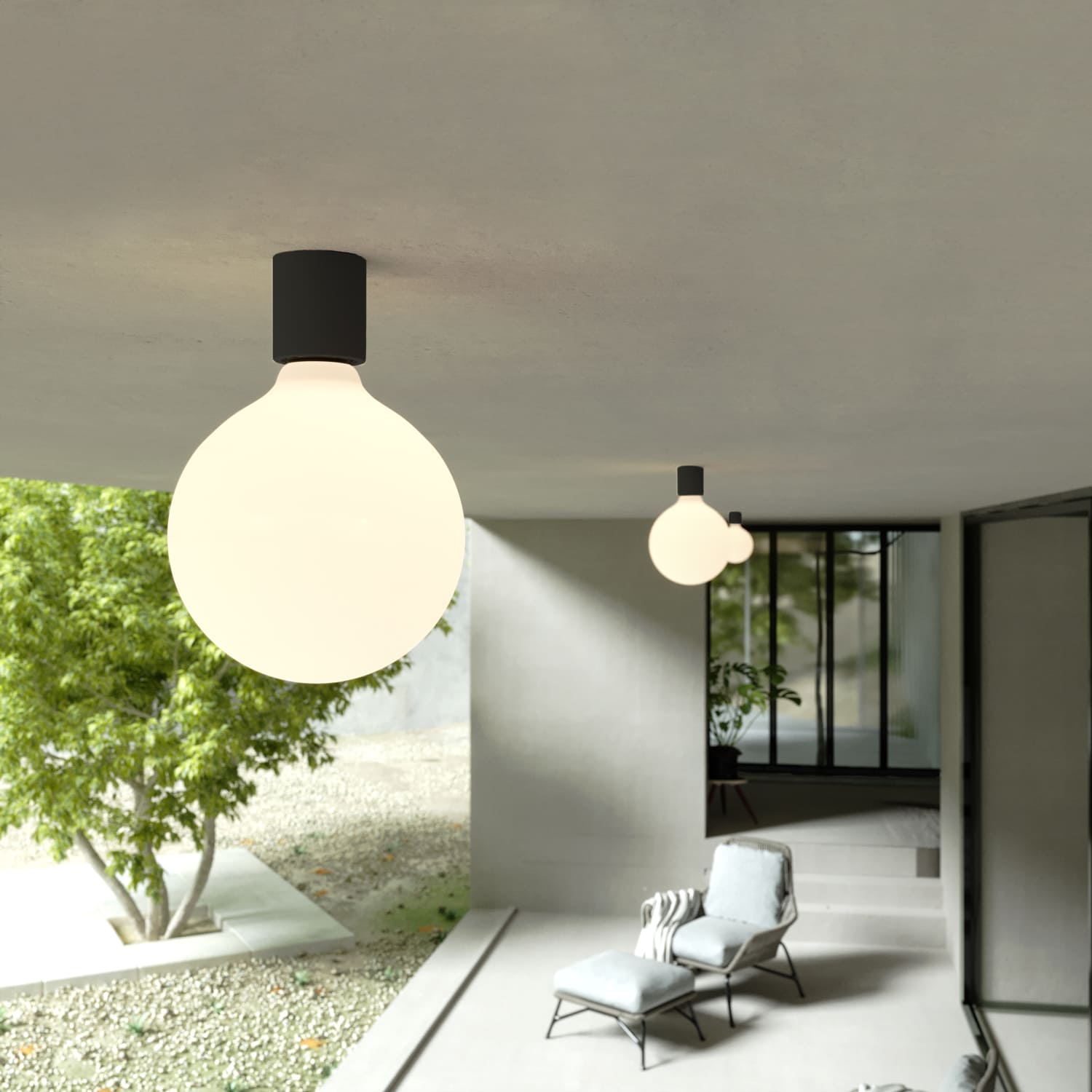 Applique Nera con lampadina a bulbo effetto porcellana - Waterproof IP44 - IO