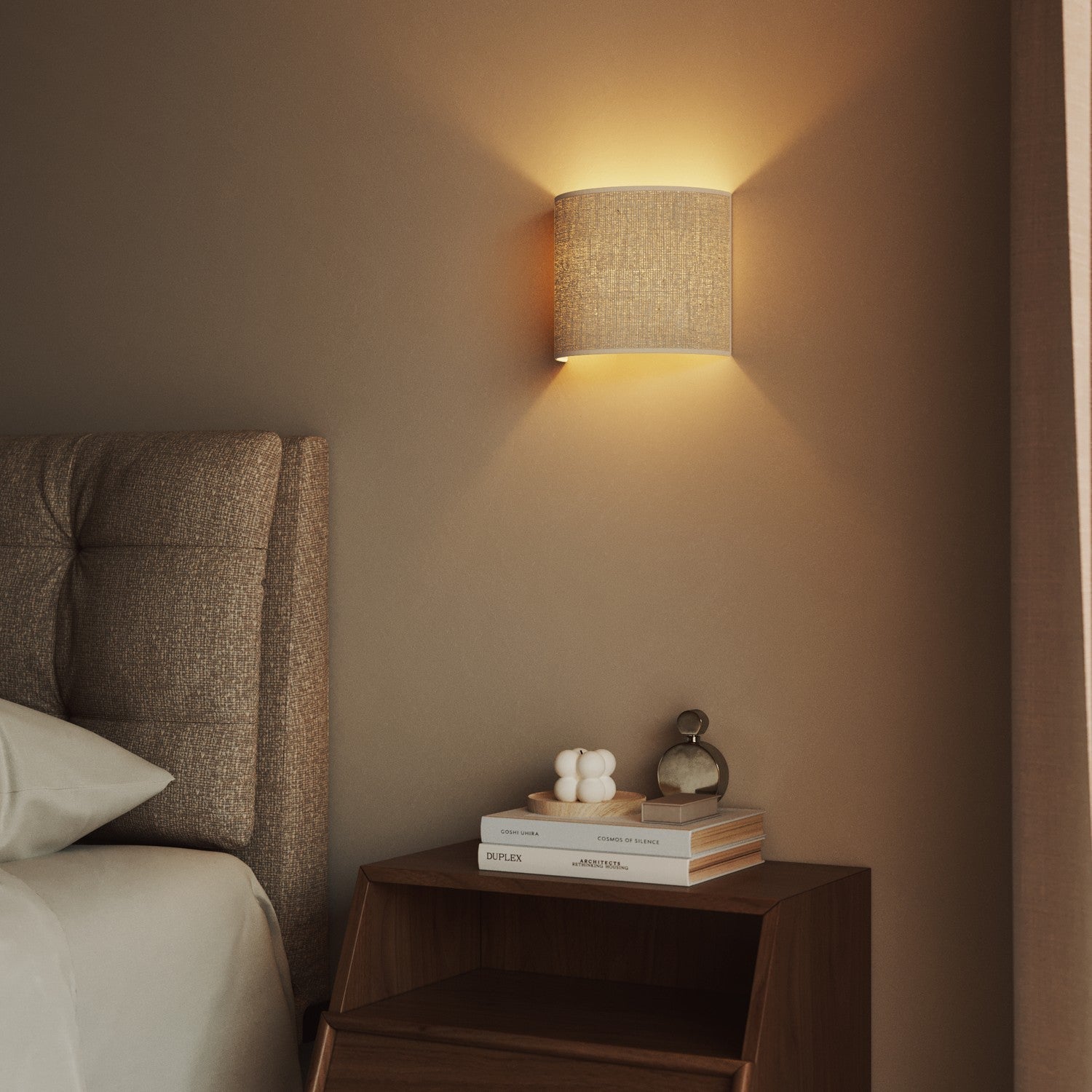 Applique Ventola con paralume in tessuto Juta chiara - Made in Italy