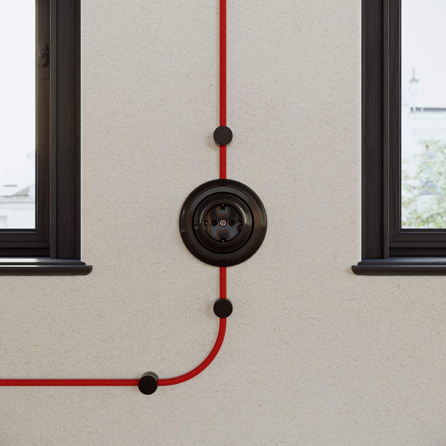 Base in porcellana per presa elettrica e per interruttore/deviatore - Nero