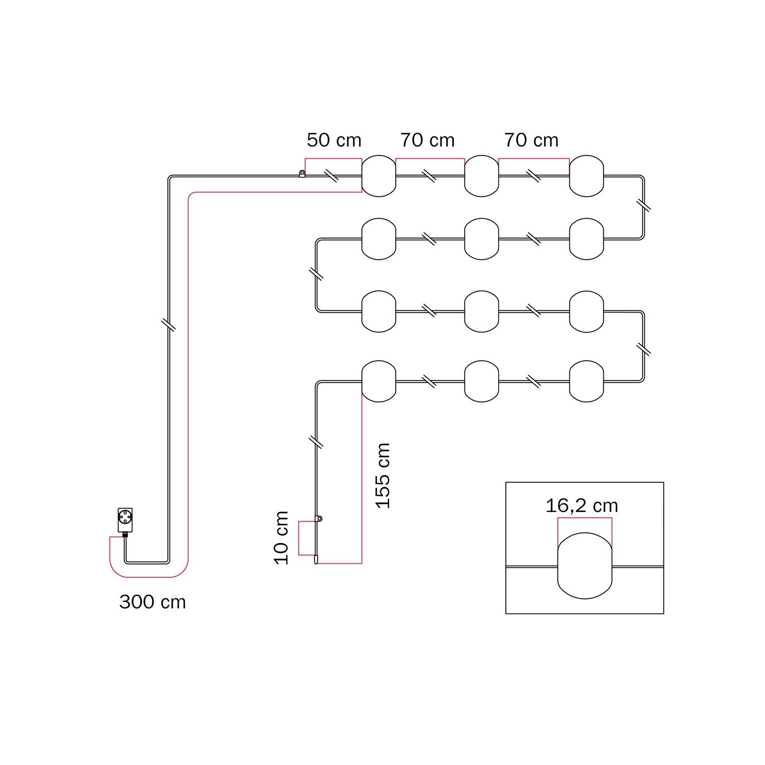 Catena luminosa 12 punti luce da esterno IP67 Rosso Stella Marina - Marina12 Cherry