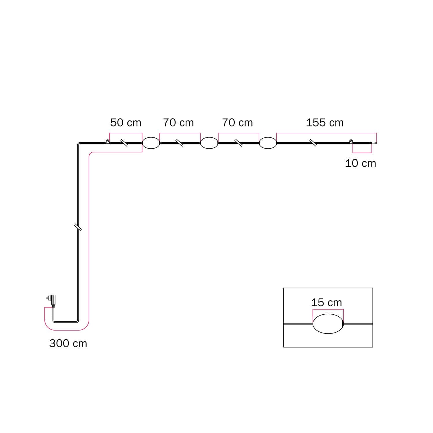Catena luminosa 3 punti luce da esterno IP67 Bianco sabbia - Marina3