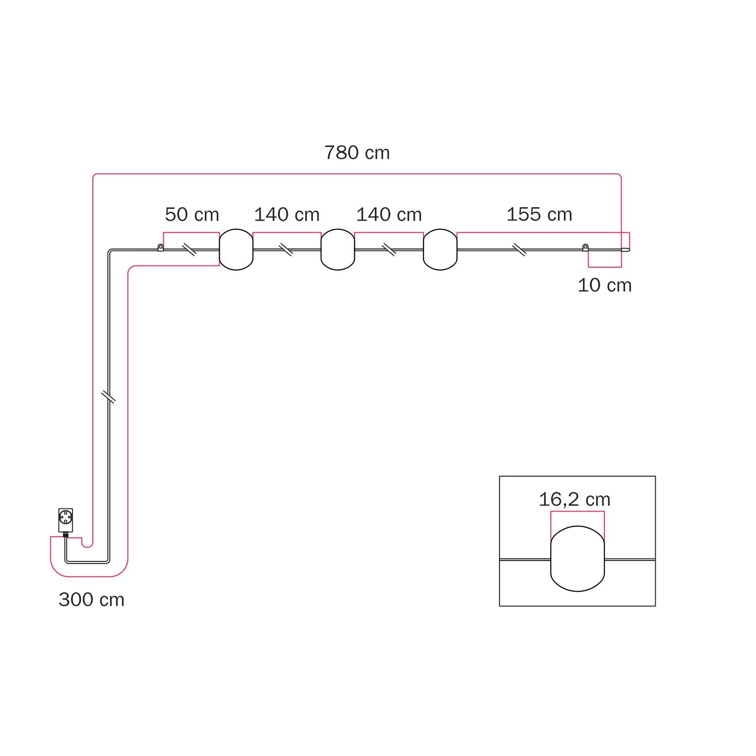 Catena luminosa 3 punti luce da esterno IP67 Bianco Sabbia - Marina3 Cherry 140 cm