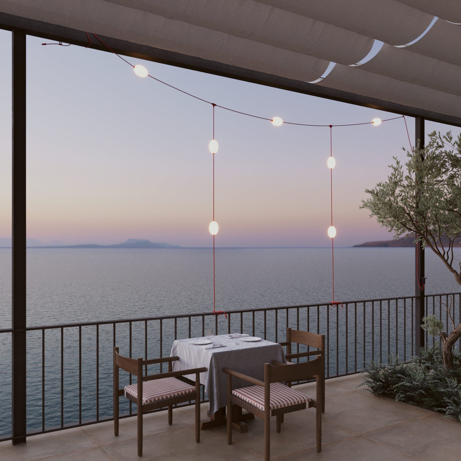Catena luminosa reticolare 7 punti luce da esterno IP67 Rosso stella marina - Marina GRID
