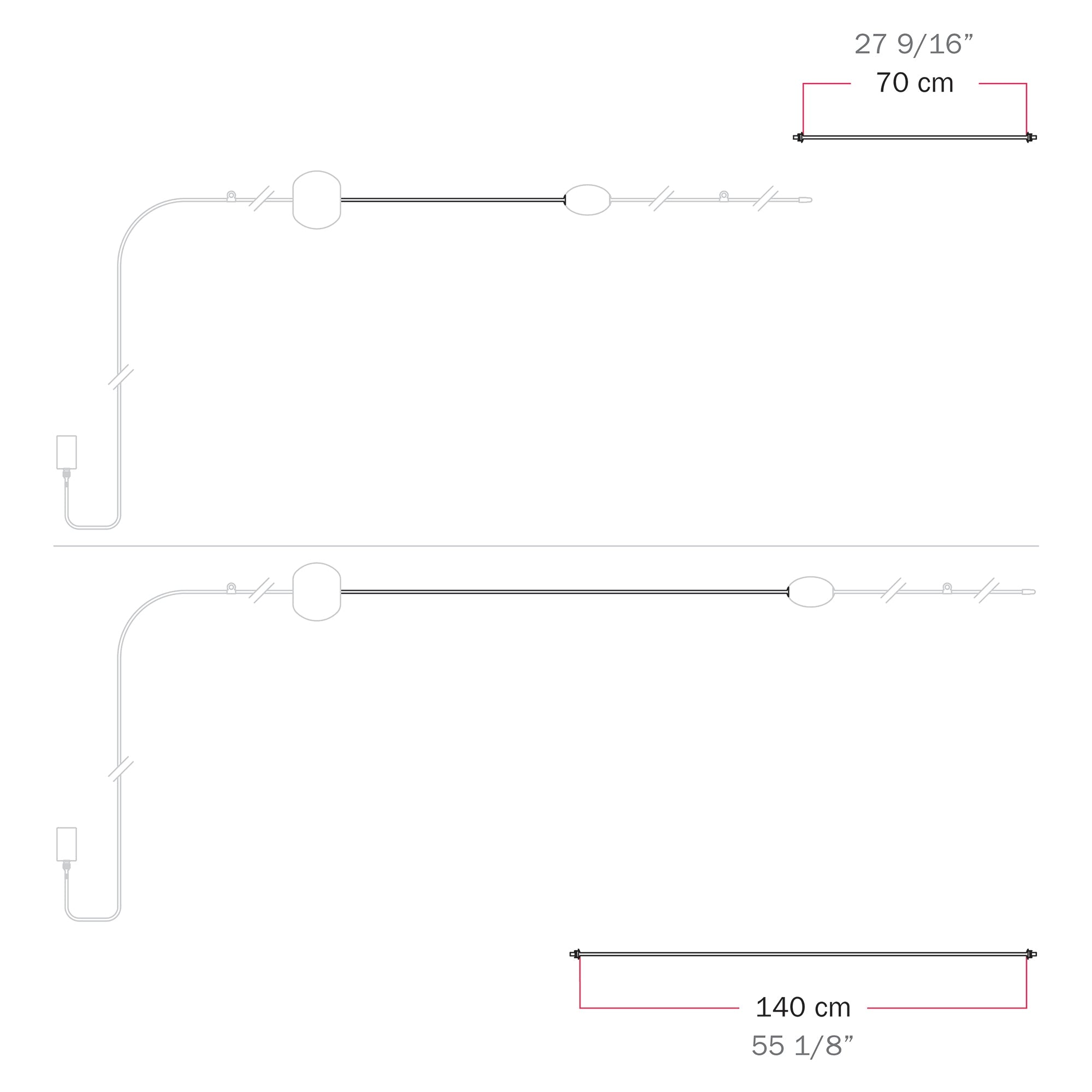 Cavo di connessione tra paralumi 70/140 cm (27 9/16" / 55 1/8") - Marina - Grigio 70 cm (27 9 16")