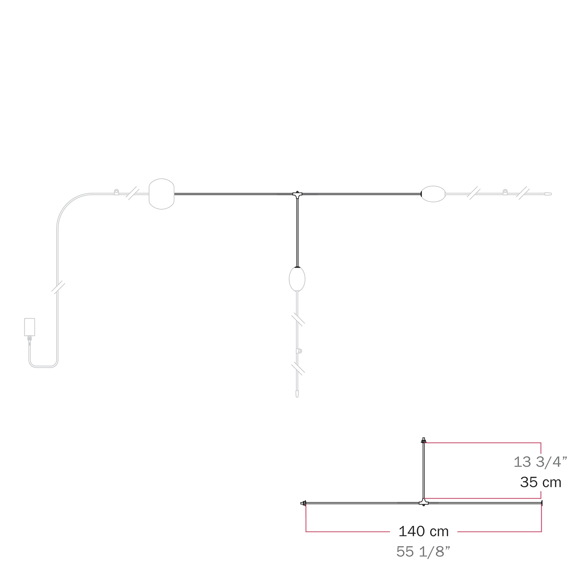 Cavo di connessione tra paralumi con forma a T - Marina - Rosso stella marina - Creative Cables