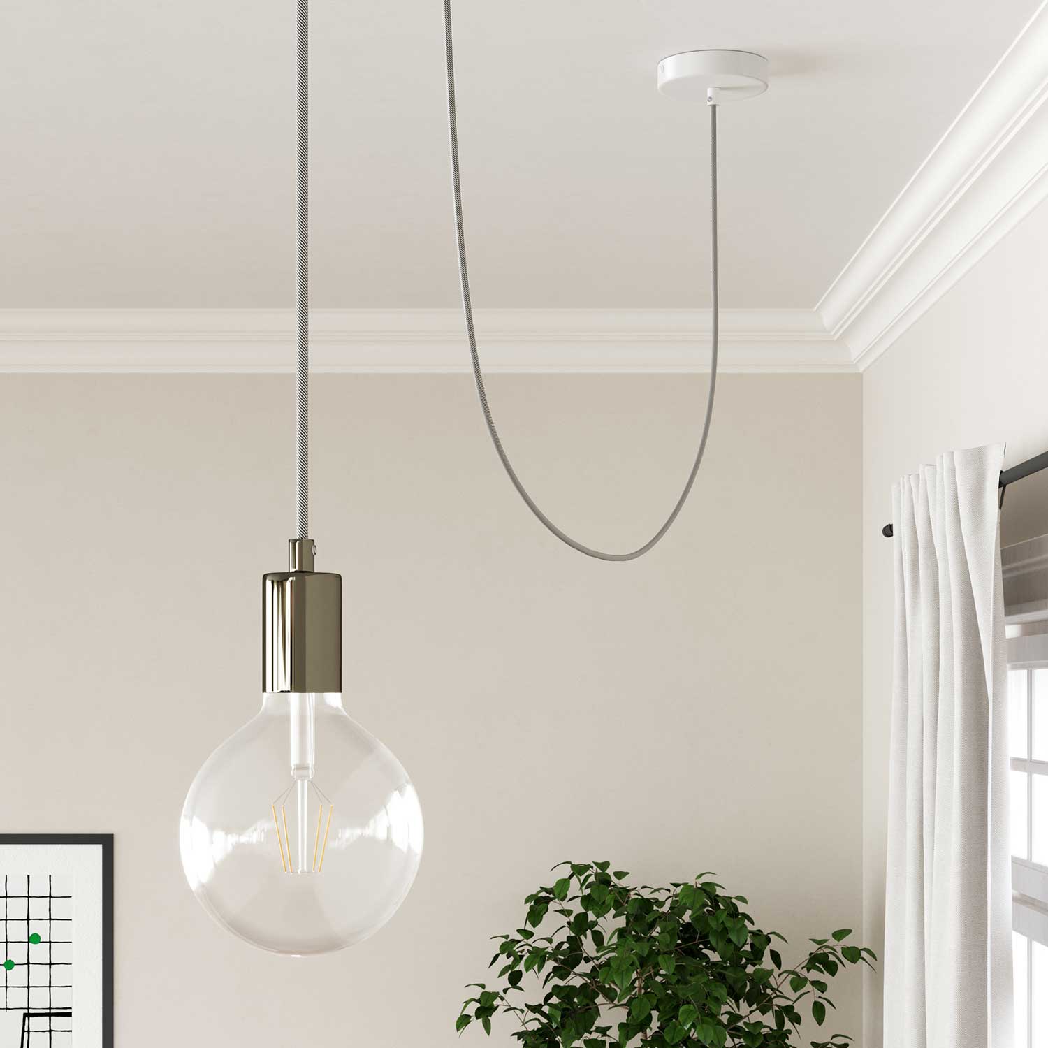 Cavo tessile per illuminazione Bianco e Ardesia Vertigo - L'Originale Creative Cables, per decorazioni luminose uniche - ERM37