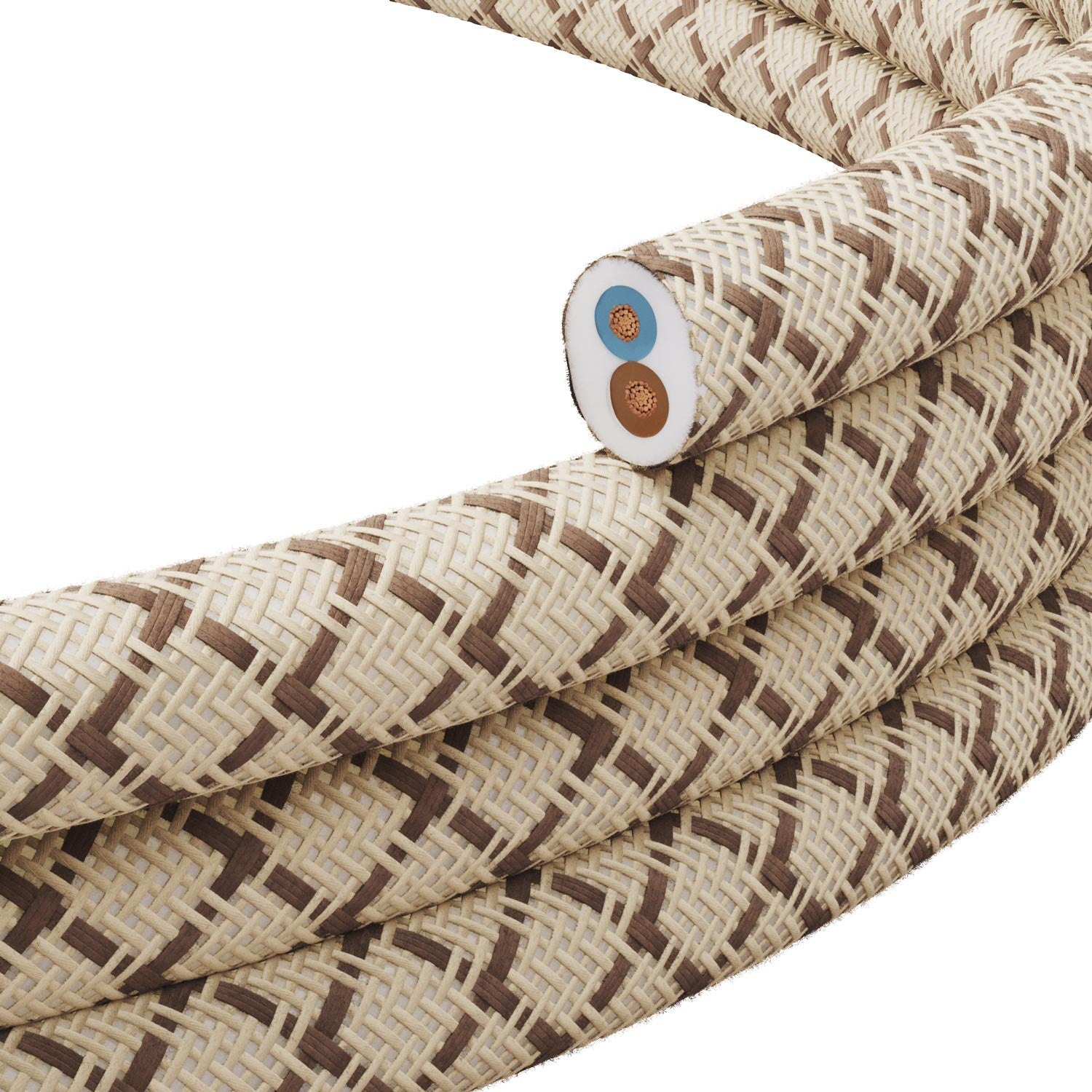 Cavo tessile piatto Lino Corteccia e Beige Losanga - PD63