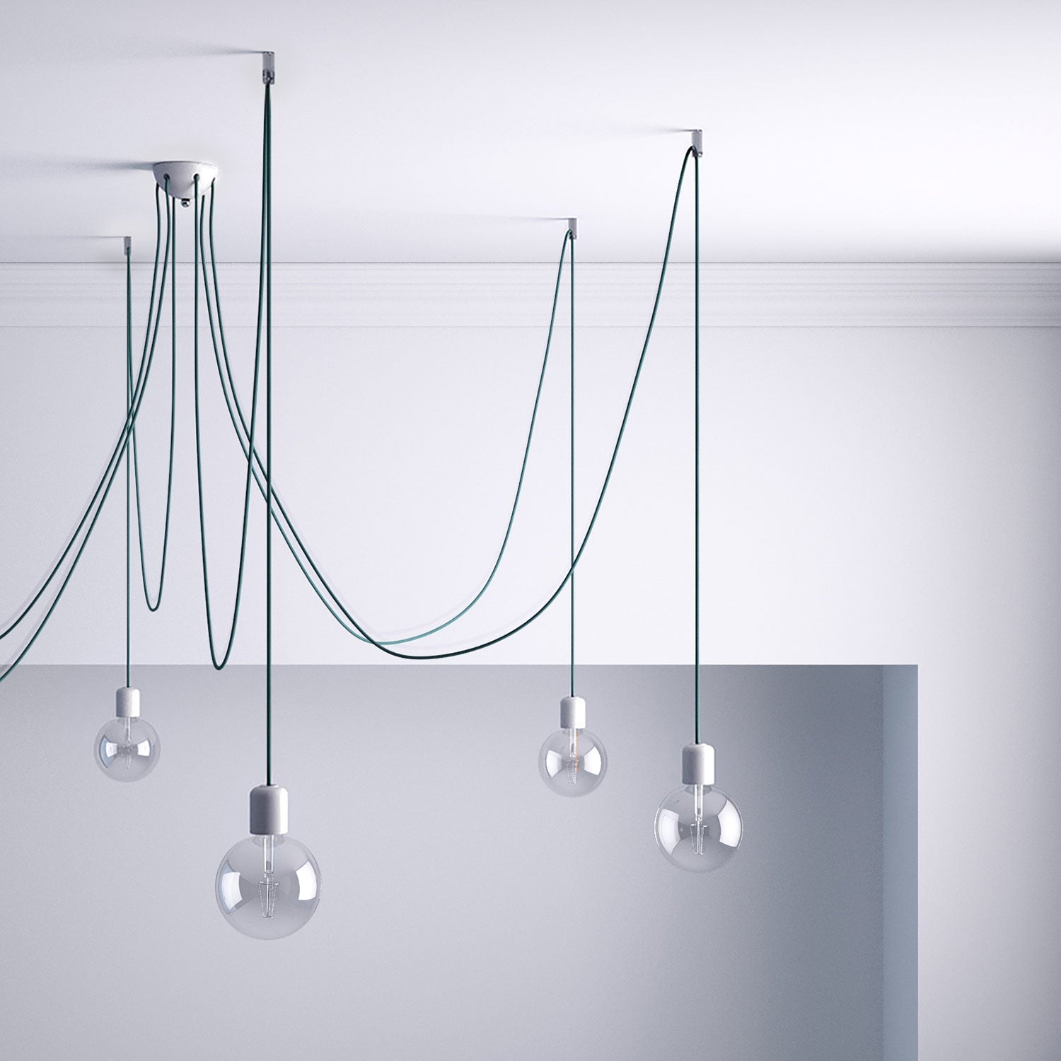 Decentratore, gancio a soffitto per cavo elettrico tessile con fermo - Trasparente