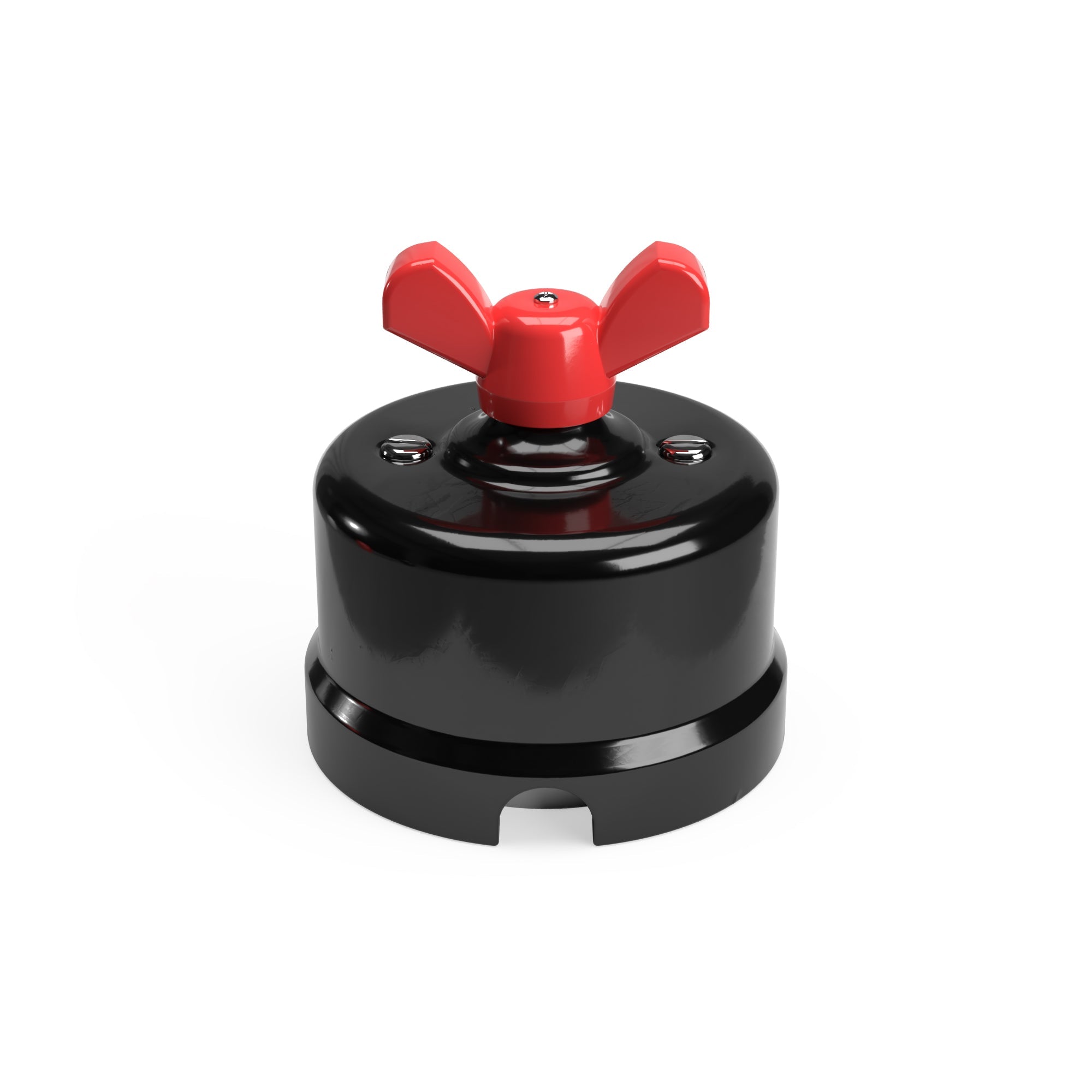 Interruttore/Deviatore in porcellana nero con dado a farfalla Rosso